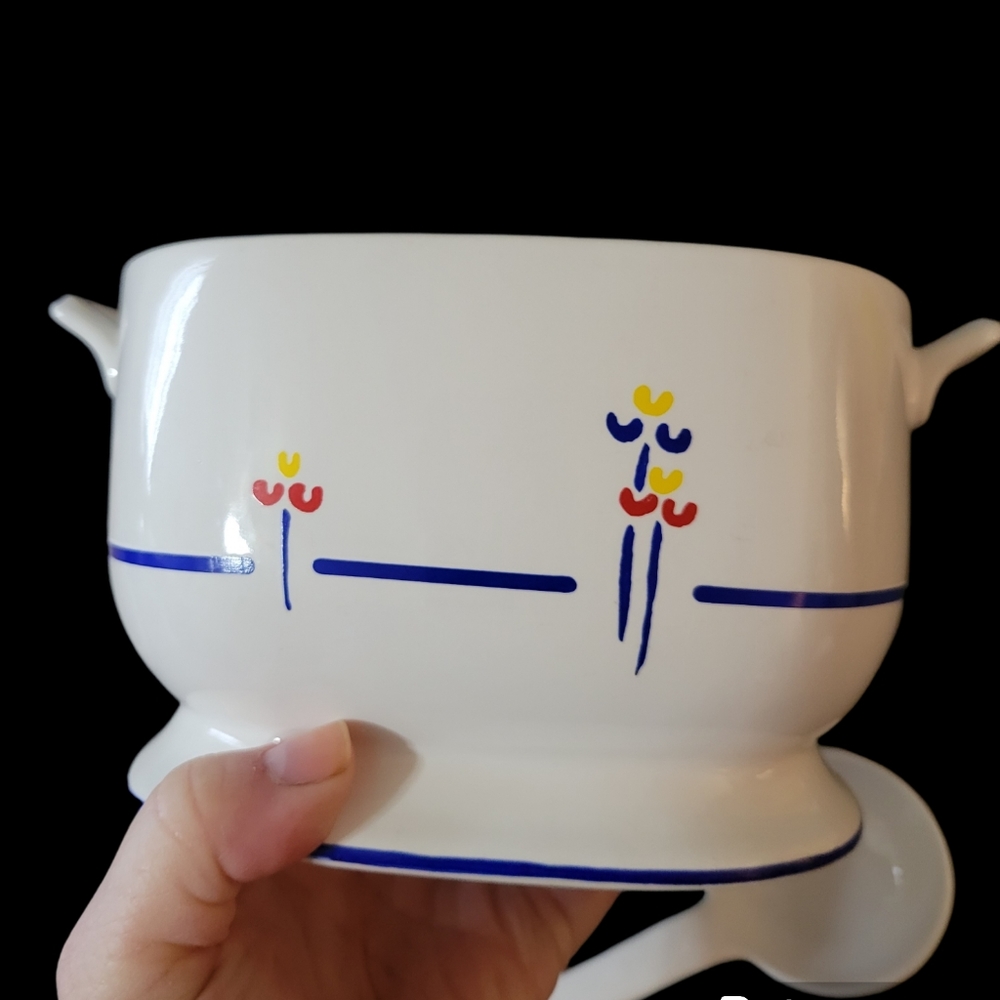 Vintage Riva Designs Tulip Tourine Sauce Soup Retro Primary Color Tulip Pattern - Picture 8 of 12